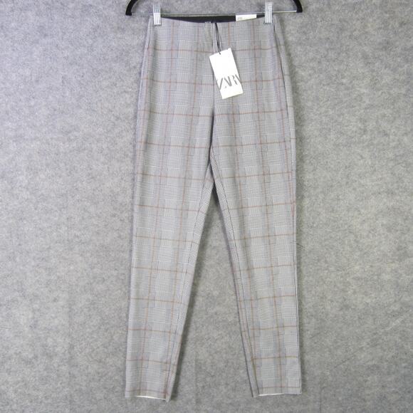 Zara Pants Womens XS Gray Plaid Mid Rise Leggings Slim Trousers Stretch New - Picture 1 of 9
